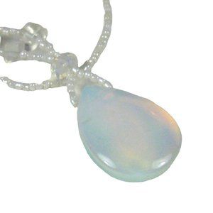 Necklace Strand 16 In White Seed Beaded Glass Pendant Choker Iridescent Jewelry